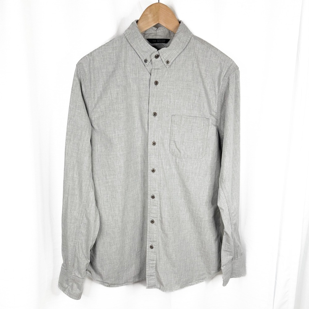 Wings + Horns Shirt Mens Large Gray 100% Cotton Made Canada Button Down EUC